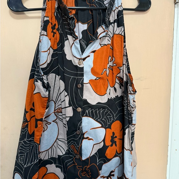 Manuhealii Black and Orange Vintage Hibiscus Blouse - Picture 1 of 4